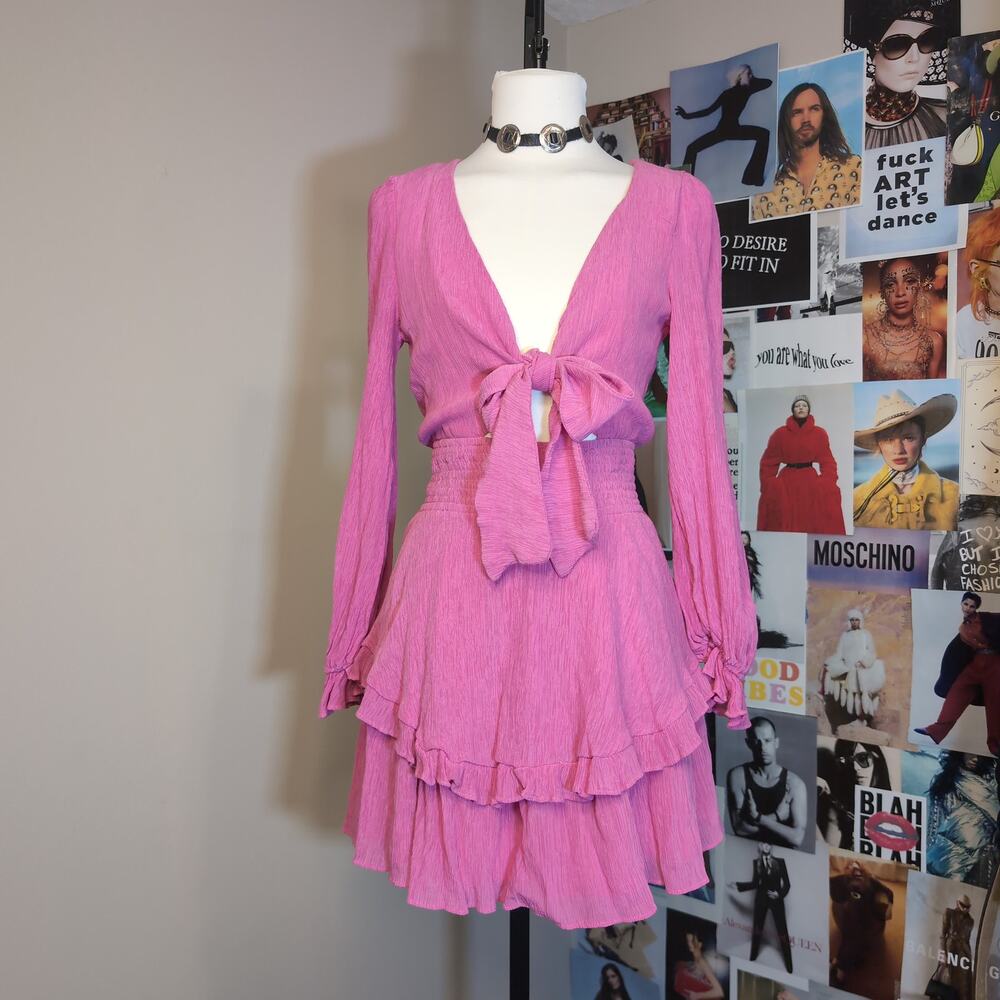Pink Tie Front Mini Dress Festival Summer